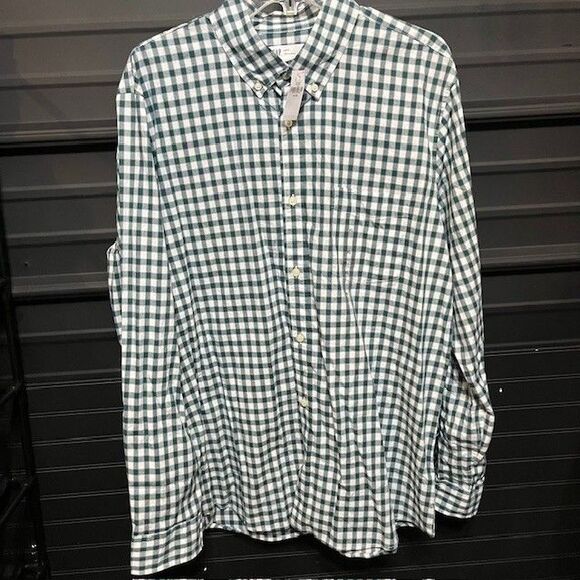 Gap Shirt Mens XL Green Gingham Check Slim Fit Stretch Poplin Lightweight  L/S - Picture 1 of 3